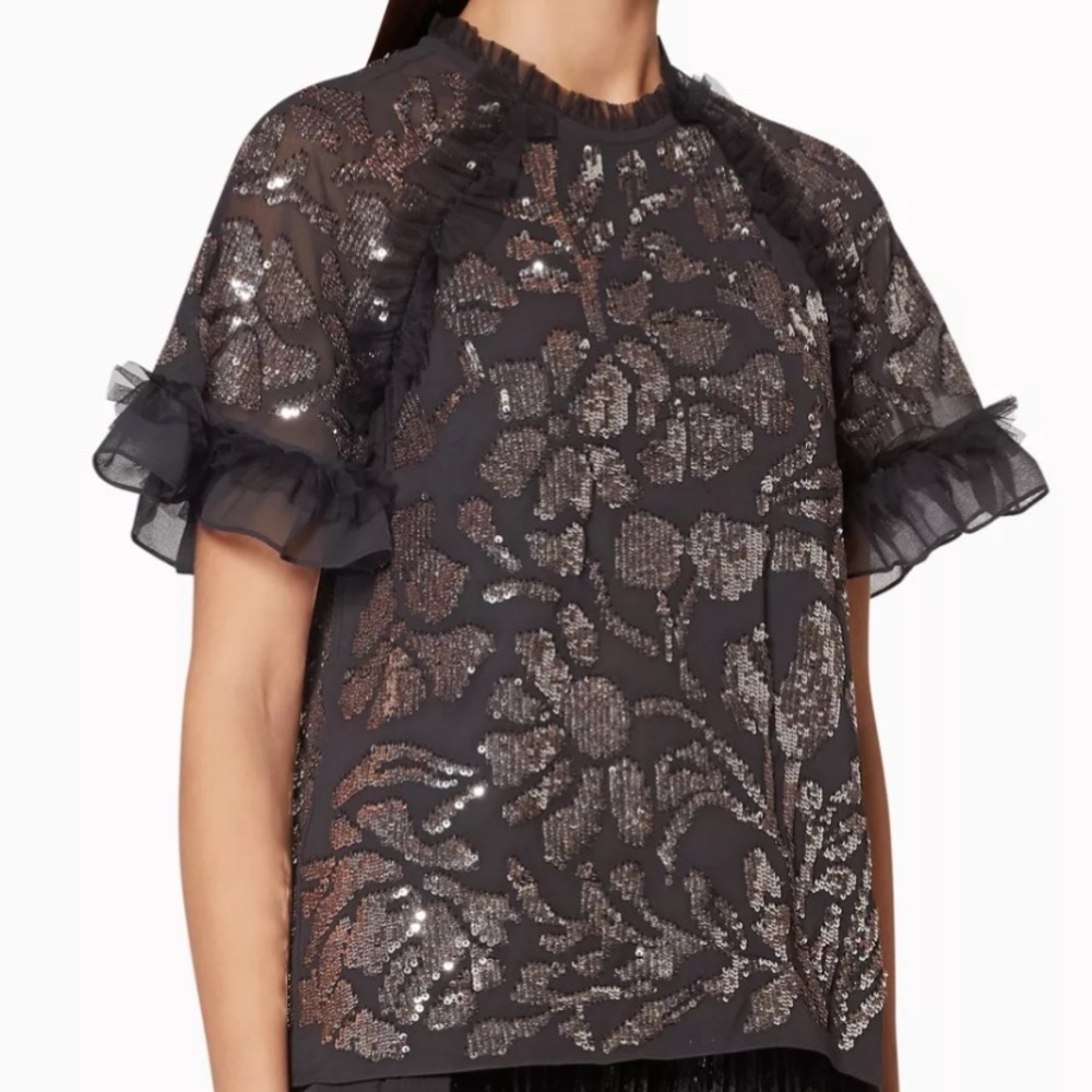 Needle & Thread Black Sequin Blouse